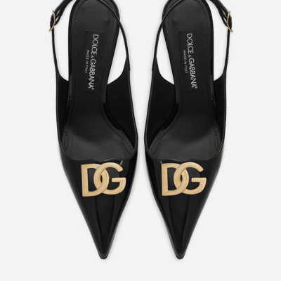 Shop Dolce & Gabbana Polished Calfskin Slingbacks In Black