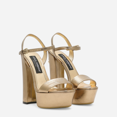 Dolce & Gabbana Foiled Craquelé Calfskin Platform Sandals In Gold
