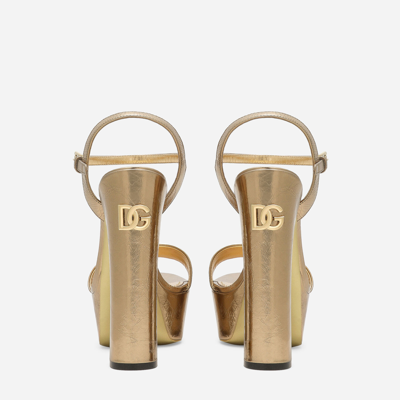 Shop Dolce & Gabbana Foiled Craquelé Calfskin Platform Sandals In Gold