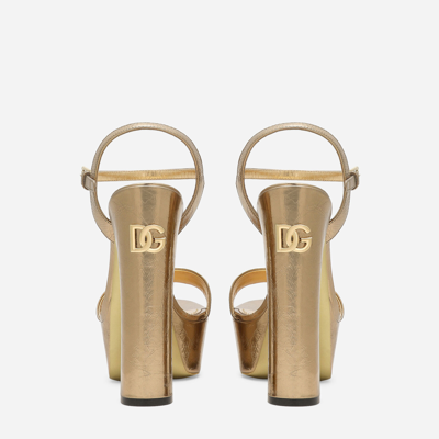 Dolce & Gabbana Foiled Craquelé Calfskin Platform Sandals In Gold