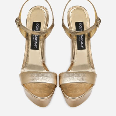 Dolce & Gabbana Foiled Craquelé Calfskin Platform Sandals In Gold