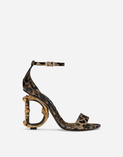 Dolce & Gabbana Keira 105 Leopard Print Leather Dg Baroque Sandals In Animal Print