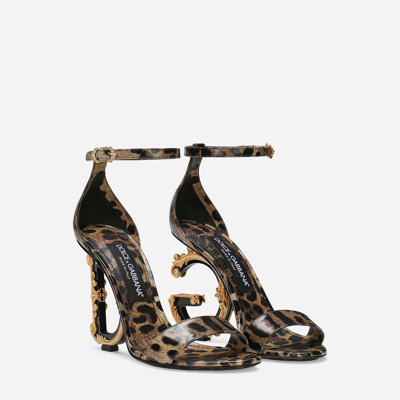 Dolce & Gabbana Keira 105 Leopard Print Leather Dg Baroque Sandals In Animal Print