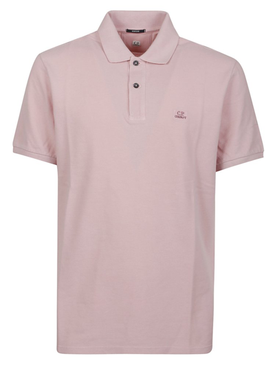 Shop C.p. Company Logo Embroidered Short Sleeved Polo Shirt In Pink