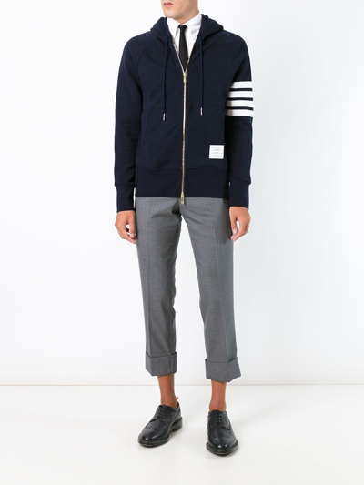 Shop Thom Browne Classic Full Zip Hoodie In Classic Loopback With Engineered 4 Bar