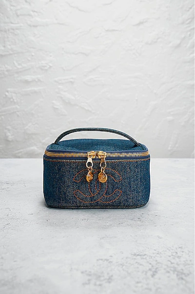 Shop Chanel Vintage Denim Timeless Vanity Bag In Blue