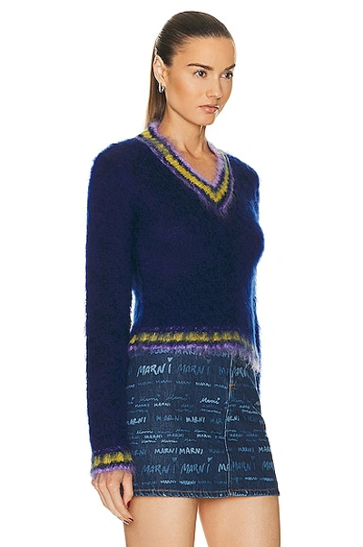 Shop Marni V-neck Long Sleeve Sweater In Royal