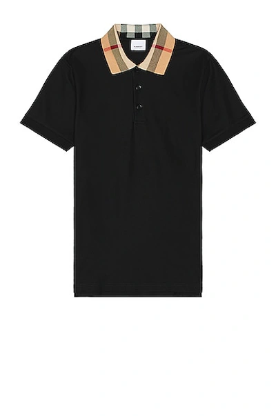 Burberry Check Collar Cotton Polo Shirt In Black