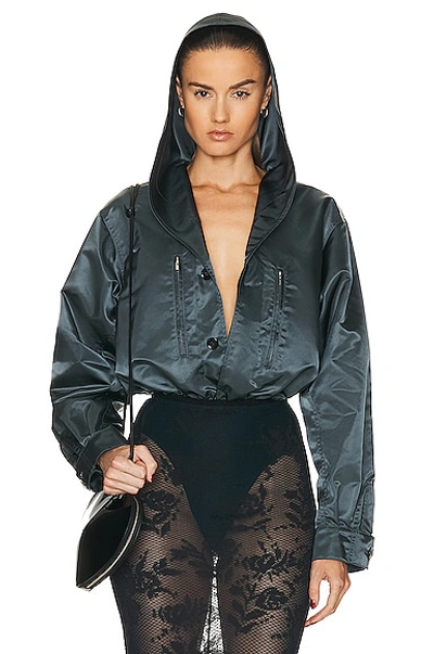 Shop Alaïa Hooded Bodysuit Top In Lichen