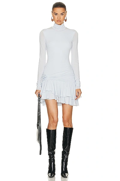 Shop Blumarine Long Sleeve Mini Dress In Ice Grey