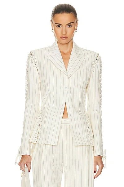 Shop Jean Paul Gaultier Tennis Striped Laced Jacket In Ecru & Brique