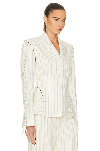 Shop Jean Paul Gaultier Tennis Striped Laced Jacket In Ecru & Brique