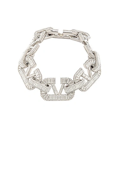 Shop Valentino V Logo Signature Bracelet In Palladium & Crystal