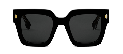 Shop Fendi Roma Fe 40101i 01a Black Square Sunglasses In Grey