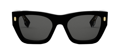 Shop Fendi Roma Fe 40100i 01a Black Cat Eye Sunglasses In Grey