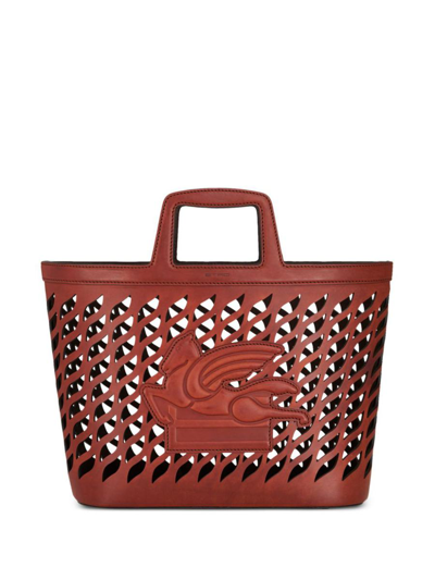 Shop Etro Perforated Leather Shopping Bag