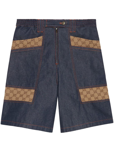 Shop Gucci Gg Supreme Detail Denim Shorts In Blue