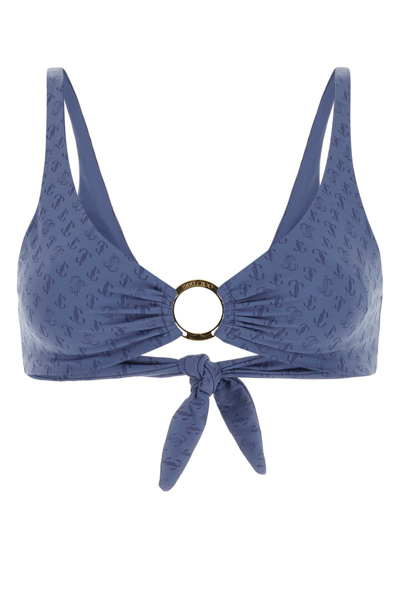 Jimmy Choo Logo All Over Triangle Bikini Top In Blue