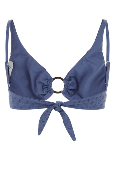 Jimmy Choo Logo All Over Triangle Bikini Top In Blue