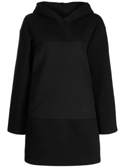 Shop Mm6 Maison Margiela Cotton Hooded Dress In Black