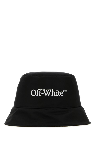 Off-white Wide Brim Polyester Bucket Hat In Blackwhite