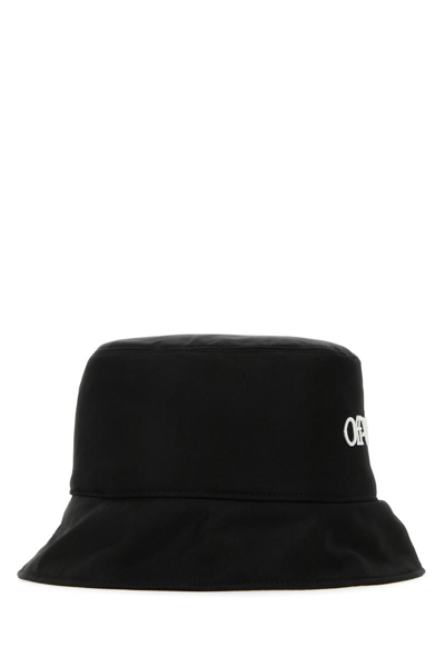 Off-white Wide Brim Polyester Bucket Hat In Blackwhite