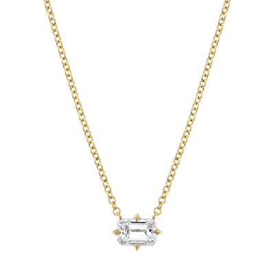 Shop Lizzie Mandler Mini Prong-set Emerald-cut Diamond Necklace In 18k Gold,white Diamonds