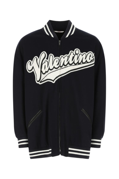 Valentino Garavani Men Navy Blue Wool Oversize Padded Jacket In Black