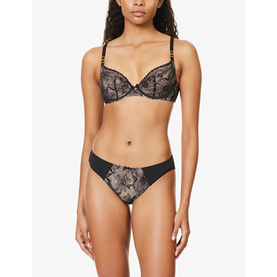 Shop Chantelle Orchids Branded-charm Stretch-woven Briefs In Black