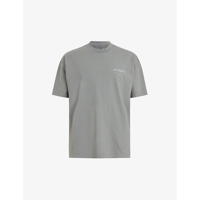 Shop Allsaints Men's Metallic Grey Underground Graphic-print Cotton T-shirt