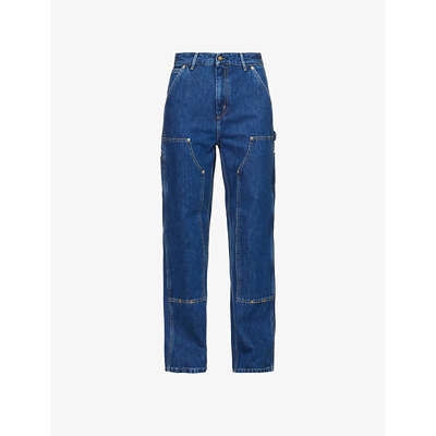 Shop Carhartt Wip Women's Blue Nash Brand-patch Straight-leg High-rise Jeans