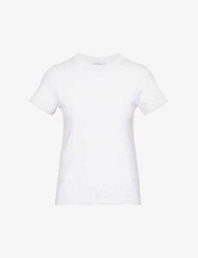 Shop Saks Potts Womens White Uma Picot-trim Organic-cotton T-shirt