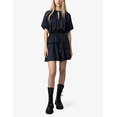 Shop Zadig & Voltaire Zadig&voltaire Womens Encre Romina Ruffle-time Satin Mini Dress