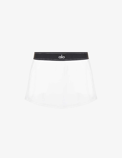 Shop Alo Yoga Women's White Match Point Logo-waistband Stretch-woven Mini Skirt