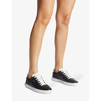 Shop Jimmy Choo Diamond Light Branded Leather Low-top Trainers In Black