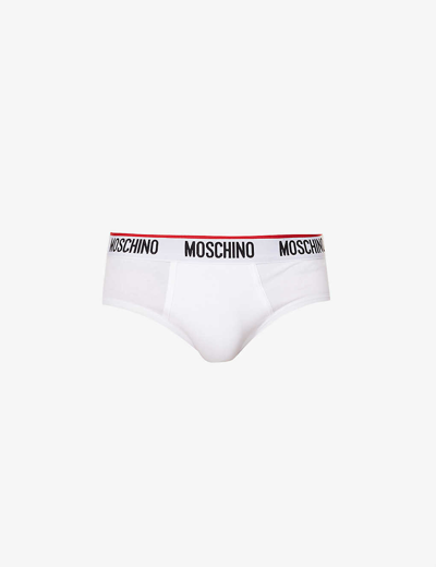 Shop Moschino Men's White 1 Pack Of Three Logo-waistband Stretch-cotton Briefs In White   1