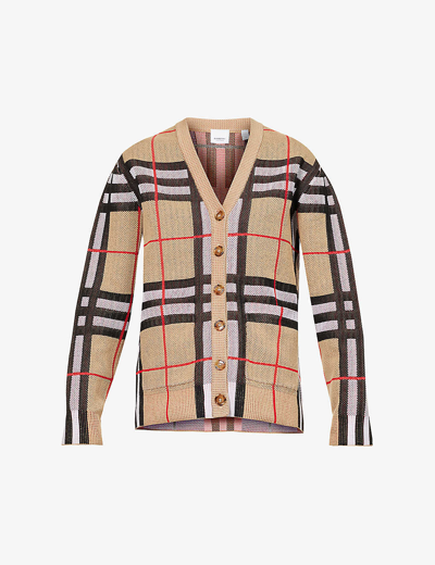 Shop Burberry Women's Archive Beige Hortence Check-pattern Knitted Cardigan