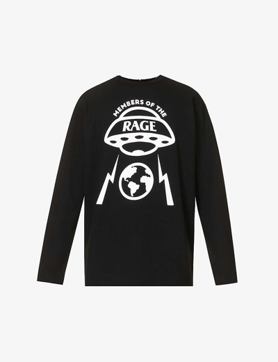 Shop Members Of The Rage Men's Black Brand-print Crewneck Cotton-jersey T-shirt