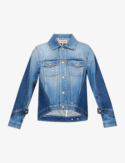 Shop Loewe Womens Denim Blue Two-tone Regular-fit Denim Jacket