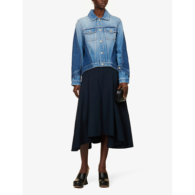 Shop Loewe Womens Denim Blue Two-tone Regular-fit Denim Jacket