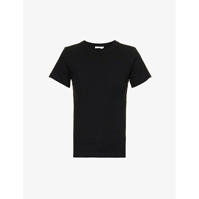 Shop Saks Potts Women's Black Uma Picot-trim Organic-cotton T-shirt
