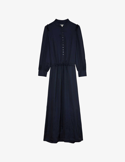Shop Zadig & Voltaire Zadig&voltaire Women's Encre Relinda Ruffle-trim Satin Maxi Dress