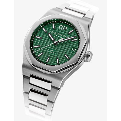 Shop Girard-perregaux Men's Green 81010-11-3153-1cm Laureato Stainless-steel Automatic Watch