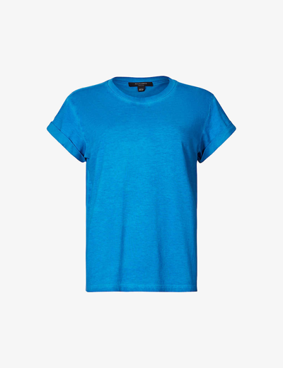 Shop Allsaints Womens Deep Ocean Blu Anna Logo-print Organic-cotton T-shirt