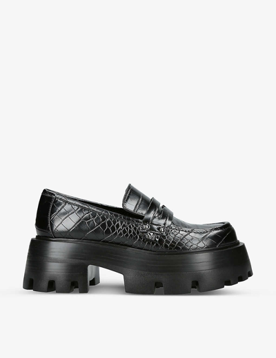 Shop Steve Madden Women's Black Madlove Croc-embossed Faux-leather Loafers