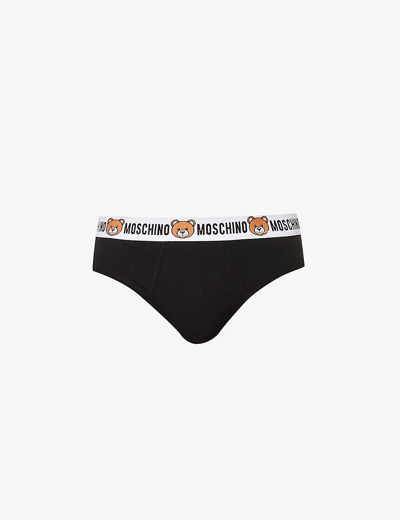 Shop Moschino Men's Black 555 Pack Of Two Logo-waistband Stretch-cotton Briefs In Black  555