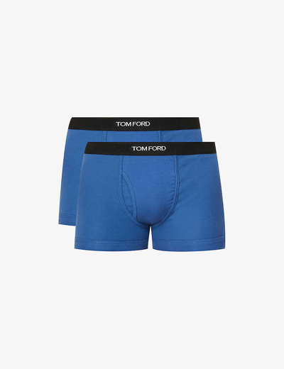 Shop Tom Ford Men's High Blue Logo-waistband Mid-rise Stretch-cotton Boxers