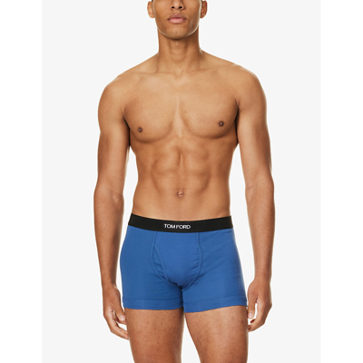 Shop Tom Ford Men's High Blue Logo-waistband Mid-rise Stretch-cotton Boxers
