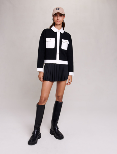 Shop Maje Knit Cardigan Jacket For Fall/winter In Black/ecru /