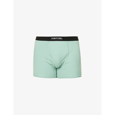 Shop Tom Ford Men's Menthol Logo-waistband Mid-rise Stretch-cotton Boxers